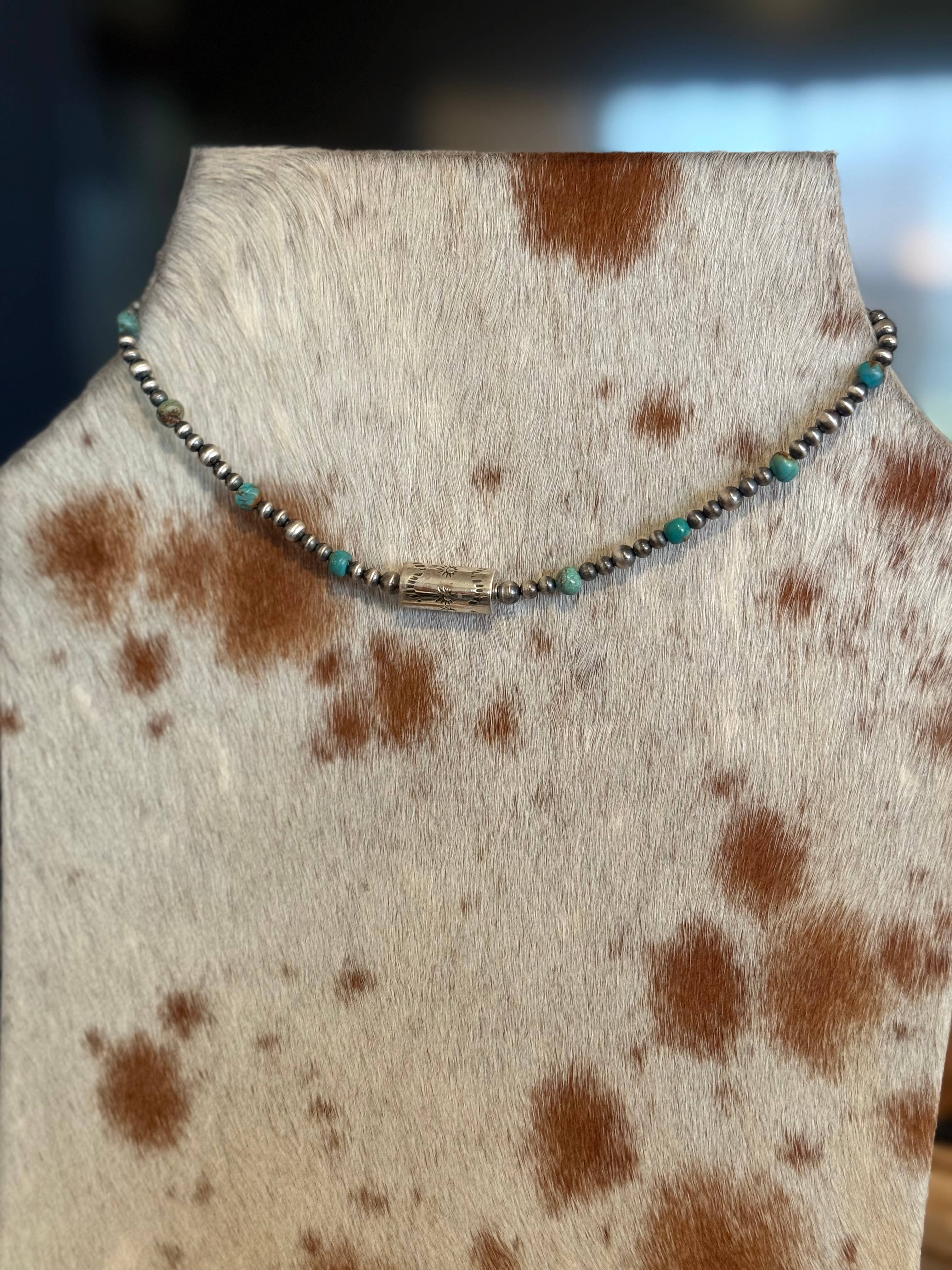 Turquoise & Barrel Bead Necklace